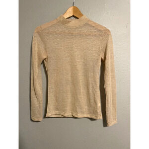 Whimsy Row Womens Top Small Gold Glitter Mesh Sheer Long Sleeve Mock Neck Fairy